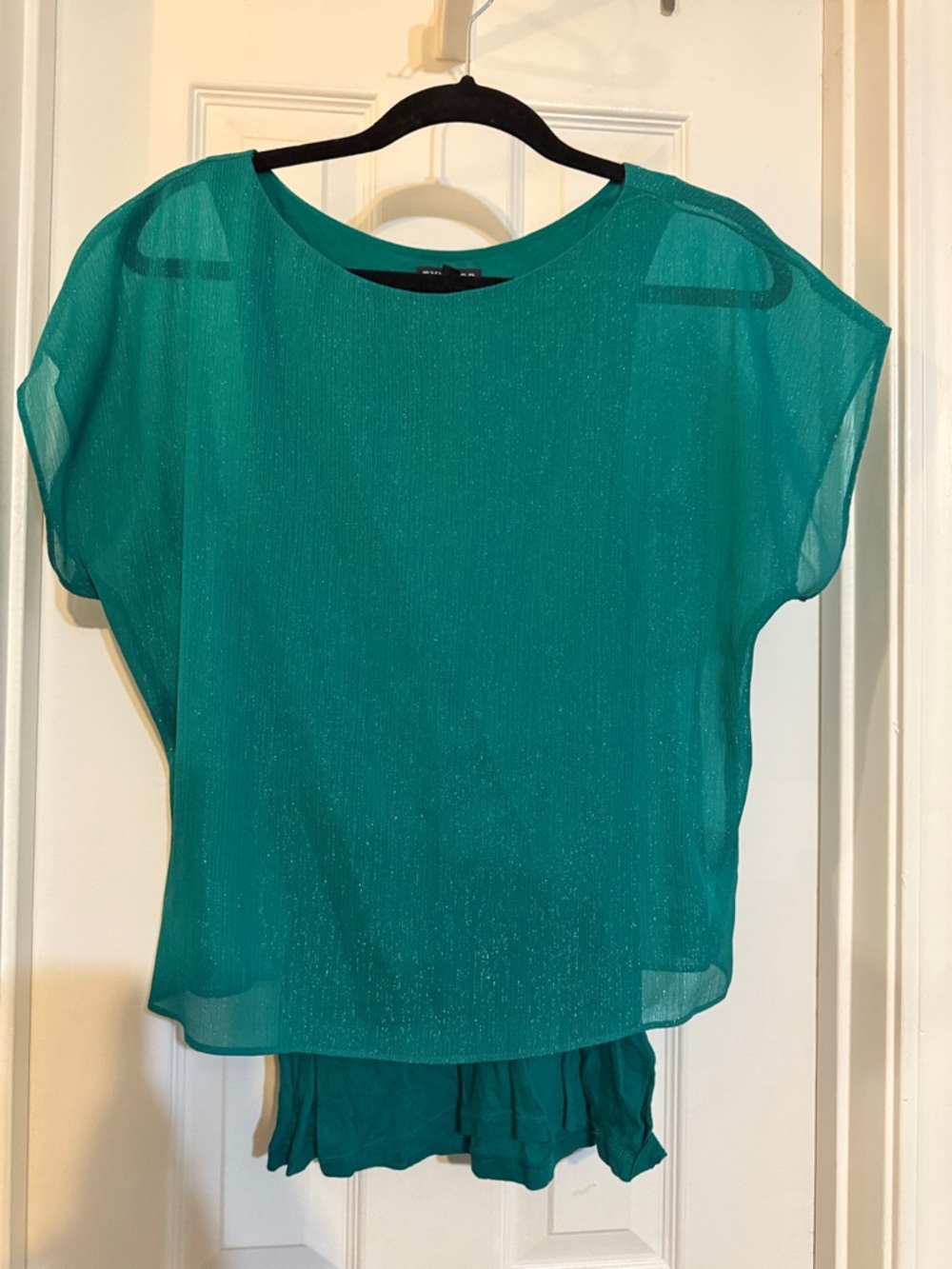 Express Teal Sheer Short Sleeve Blouse
